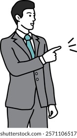Illustration of a man in a suit pointing with a smile
