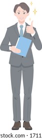 Illustration of a man in a suit posing in a good pose, version with documents