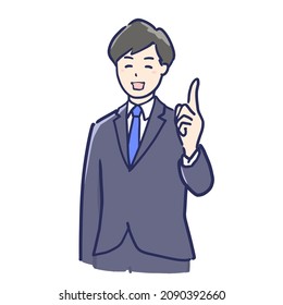 Ilustración de un hombre en traje con una expresión positiva que da un punto de vista.