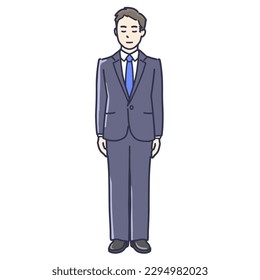 Illustration of man in suit standing with eyes down Full Length