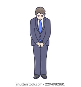 Illustration of man in suit standing with eyes down Full Length