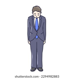 Illustration of man in suit standing with eyes down Full Length