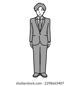 Illustration of man in suit standing with eyes down Full Length