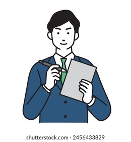 Illustration of a man in a suit taking notes
