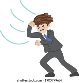 Illustration of a man in a suit that can withstand strong winds

