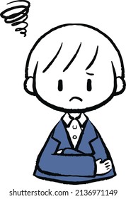 Illustration of a man in a suit thinking in circles about something.