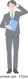 Illustration of a man in a suit in trouble, version with documents