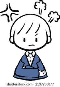 Illustration of a man in a suit who is pouting and angry about something.