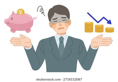 An illustration of a man in a suit whose savings are slow to grow