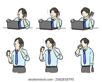 Illustration of a man in a suit working in an office in a daze, everyday life 