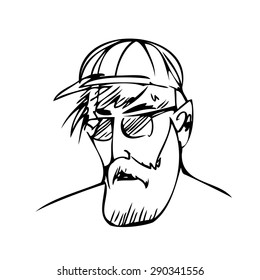 Illustration of a man in sunglasses with a beard.