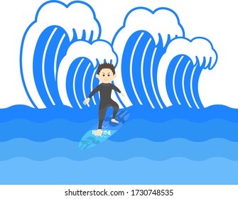 Illustration of a man surfing.