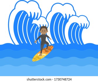 Illustration of a man surfing.