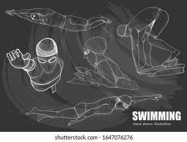 illustration of man swimming on chalkboard.