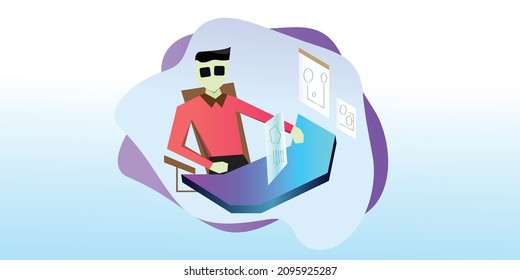illustration man in table work modern