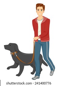 Illustration of a Man Taking His Dog for a Walk