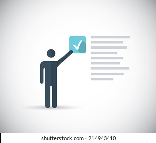 Illustration of a man taking an internet survey for money or doing a checklist