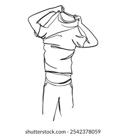 Eine Illustration des Mannes, der sein Shirt auszieht, eine Kunstgrafik, handgezeichnet