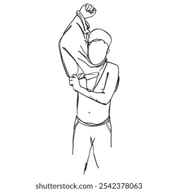 Eine Illustration des Mannes, der sein Shirt auszieht, eine Kunstgrafik, handgezeichnet