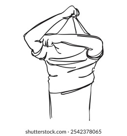 Eine Illustration des Mannes, der sein Shirt auszieht, eine Kunstgrafik, handgezeichnet