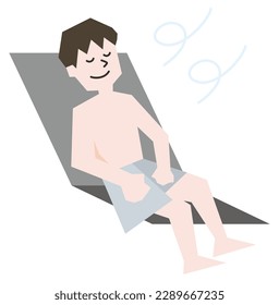 Ilustración de un hombre tomando un baño al aire libre