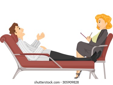 Illustration of a Man Talking to His Psychologist