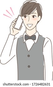 Ilustración de un hombre hablando con un smartphone sonriendo