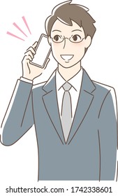 Illustration of a man talking with a smartphone smiling