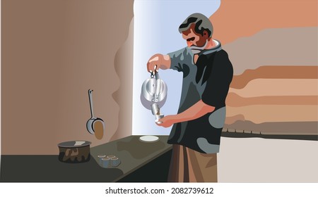 Illustration of Man tea stall