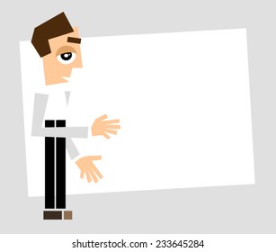 Illustration of a man teaching with a text panel 