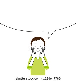 Illustration of a man telling something with a speech bubble (advertisement announcement, notice)