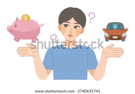 An illustration of a man thinking about the costs associated with owning a car