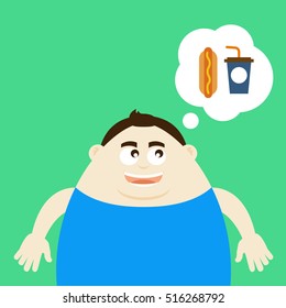 illustration of man is thinking about foods. Vector illustration flat style. 