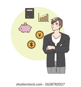  Ilustración de un hombre pensando en cómo aumentar sus activos