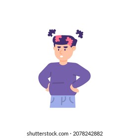 illustration of a man thinking about something. connect the puzzle pieces in his mind. trying to find a solution or solve a problem. solve puzzles. flat cartoon style. vector design