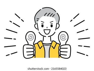 Illustration of a man thumbs up.