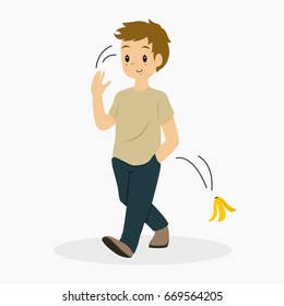 Illustration Of A Man Toss The Banana Peel He Just Ate Earlier And Walk Away