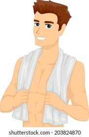 Illustration of a Man with a Towel Wrapped Around His Neck