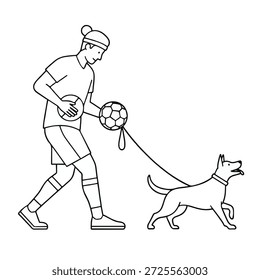 Ilustración de un hombre entrenando a un perro para jugar