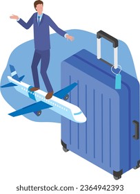 Illustration of a man traveling by plane