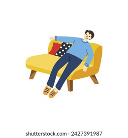 illustration of a man tried and relaxing on couch