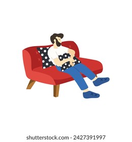 illustration of a man tried and relaxing on couch