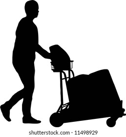 illustration of a man with trolley