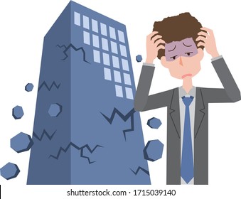 Illustration of a man in trouble when the company goes bankrupt