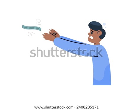 illustration of a man trying to catch flying money. chasing money that blows in the wind. trying to get some money. losing money. flat or cartoon style illustration design. graphic elements. vector