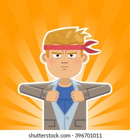 Illustration of a man turning into super hero