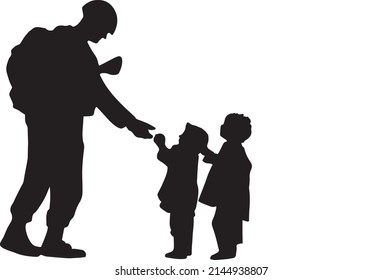 Illustration Man Two Kids Silhouettes Vector Stock Vector (Royalty Free ...