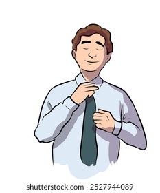 Illustration of a Man Tying a Tie: Elegant and Professional Style