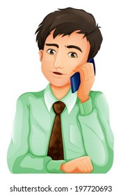 Illustration of a man using a cellphone on a white background
