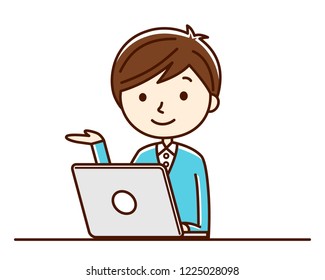 Illustration of a man using a computer.